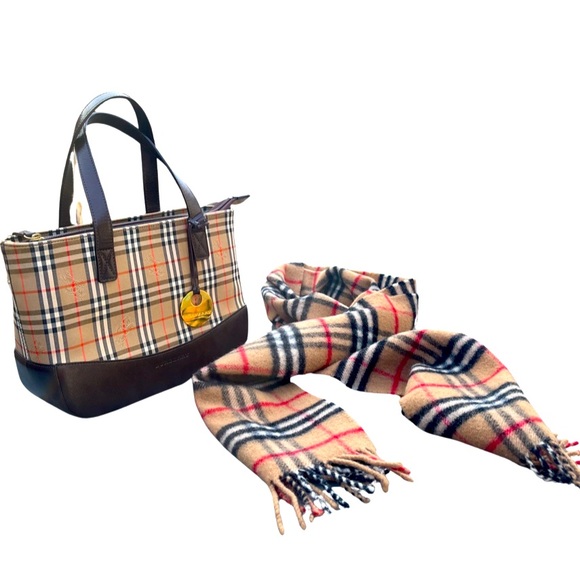 Burberry Handbags - Burberry Authentic Check Handbag and Scarf Haymarket Cute